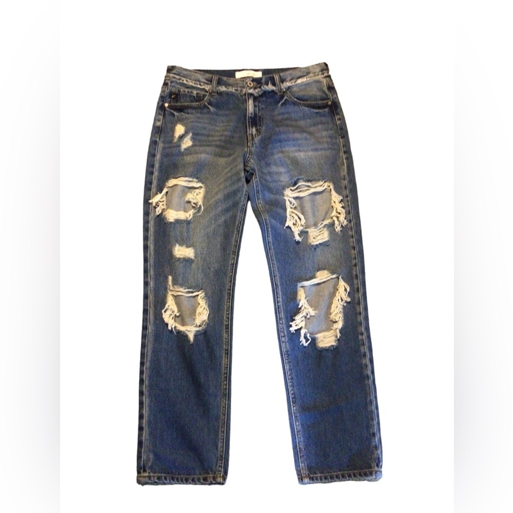 KanCan Jeans Distressed Blue Denim  Size 9/28 Straight Leg 100% Cotton